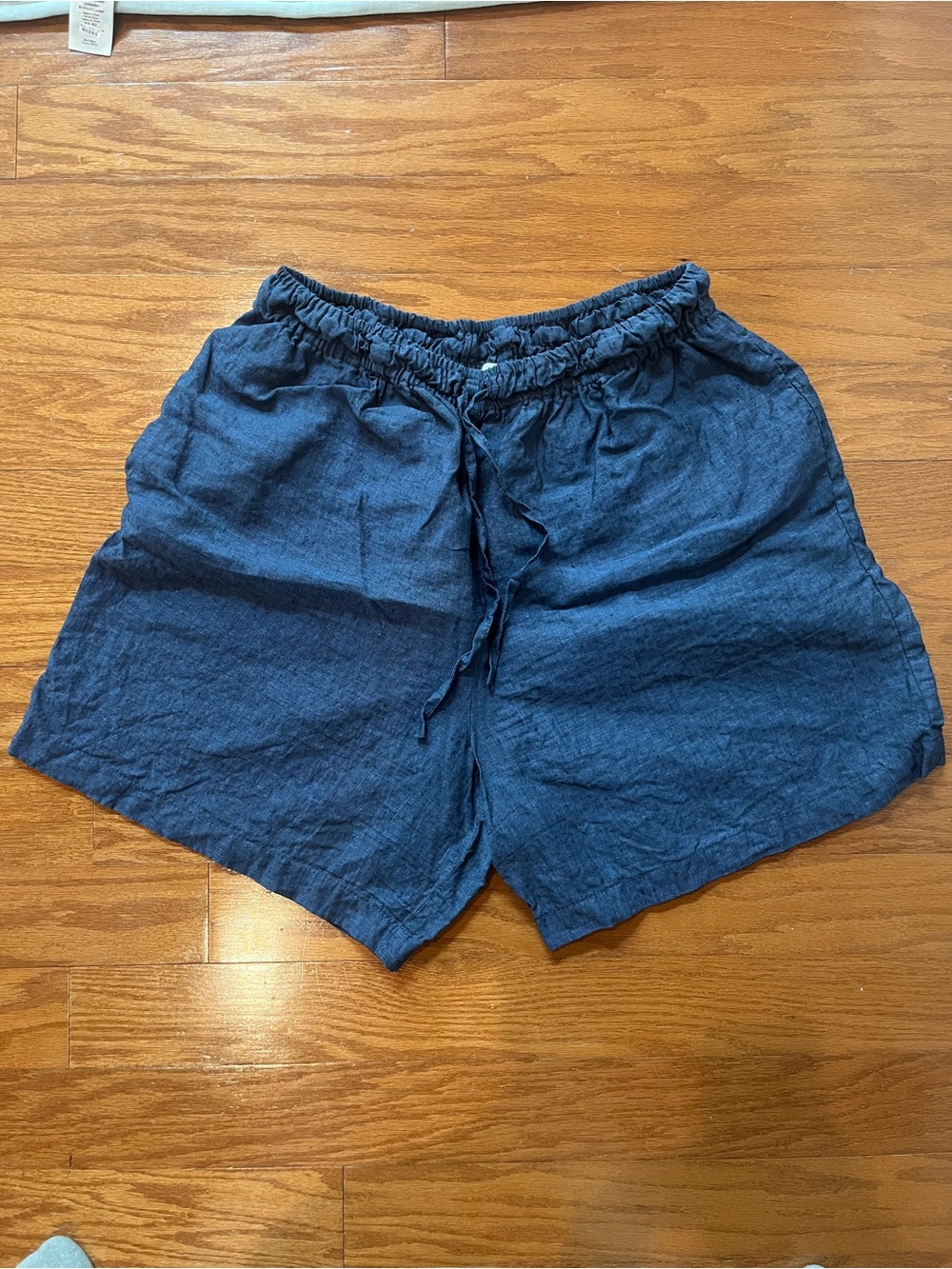 Navy Linen Elastic Waist Shorts